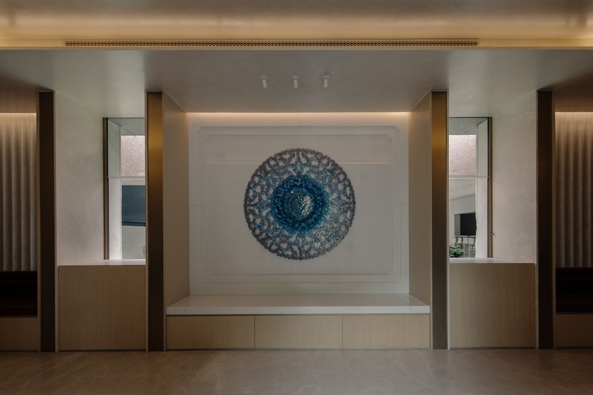 The foyer features a pleasing symmetry
