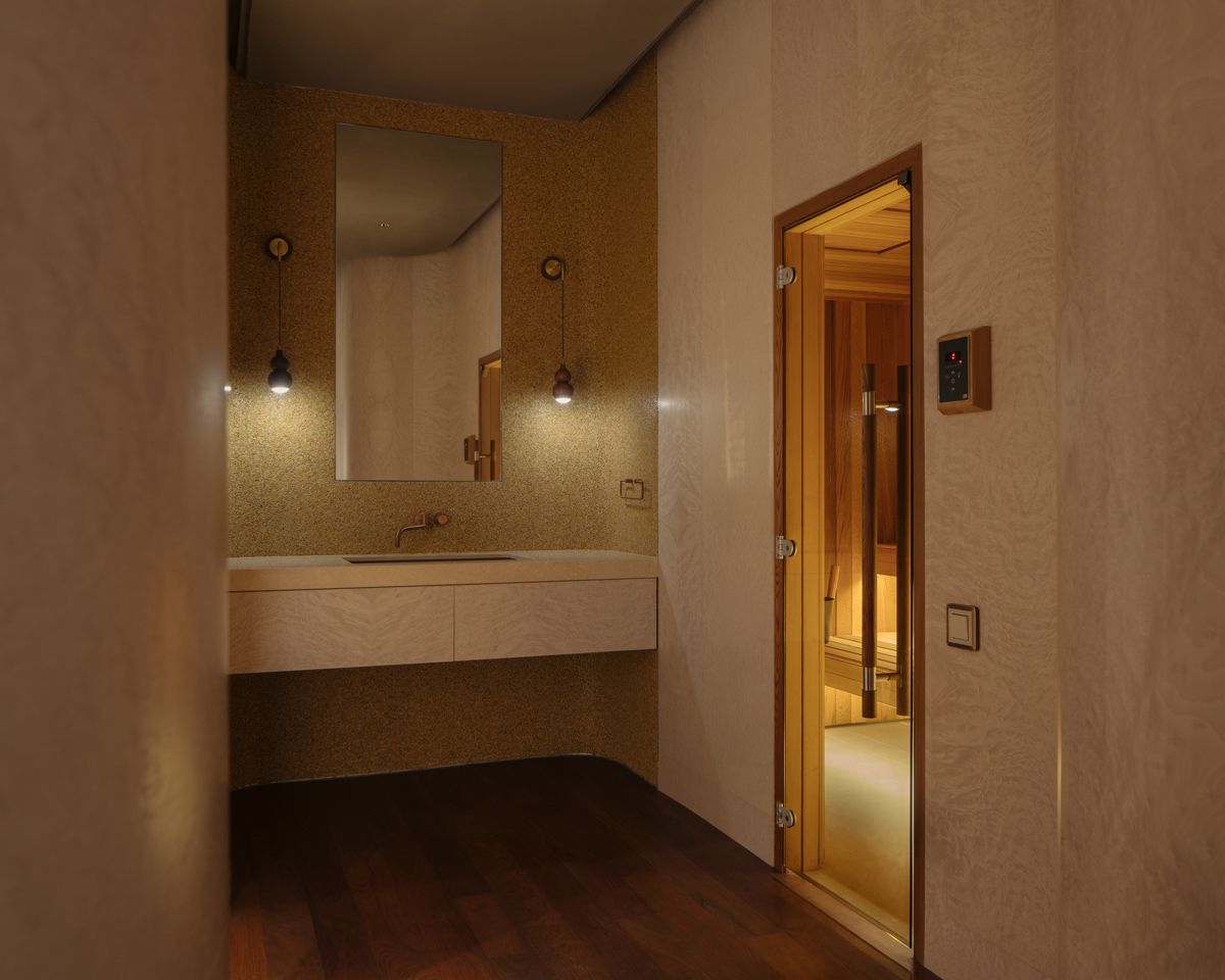 A medley of subtle textures leads to the sauna