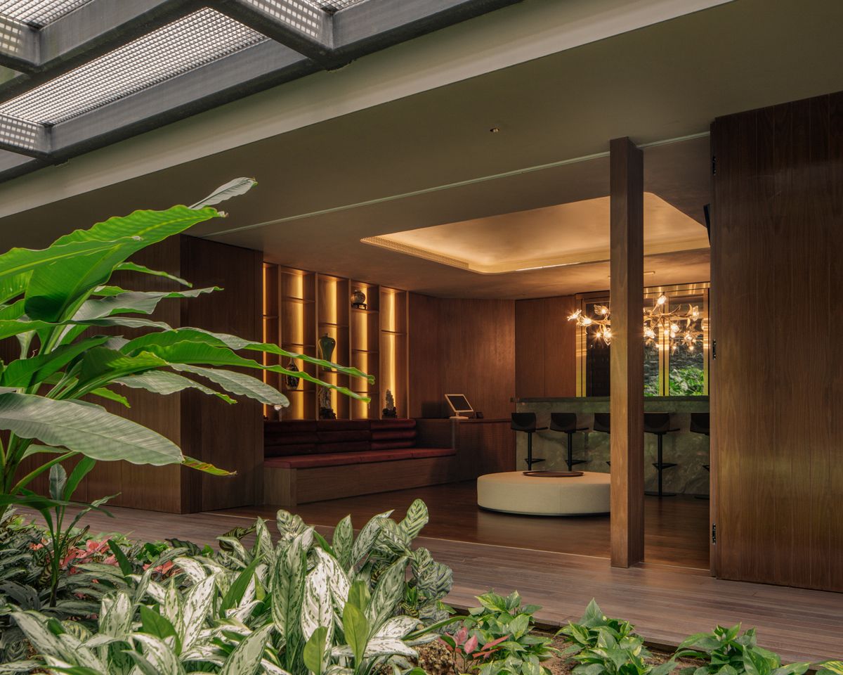 The subterranean karaoke room also benefits from natural light and greenery