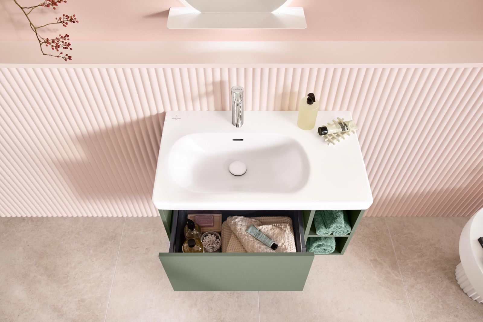 The Skyla vanity unit that can be configured with one or two drawers