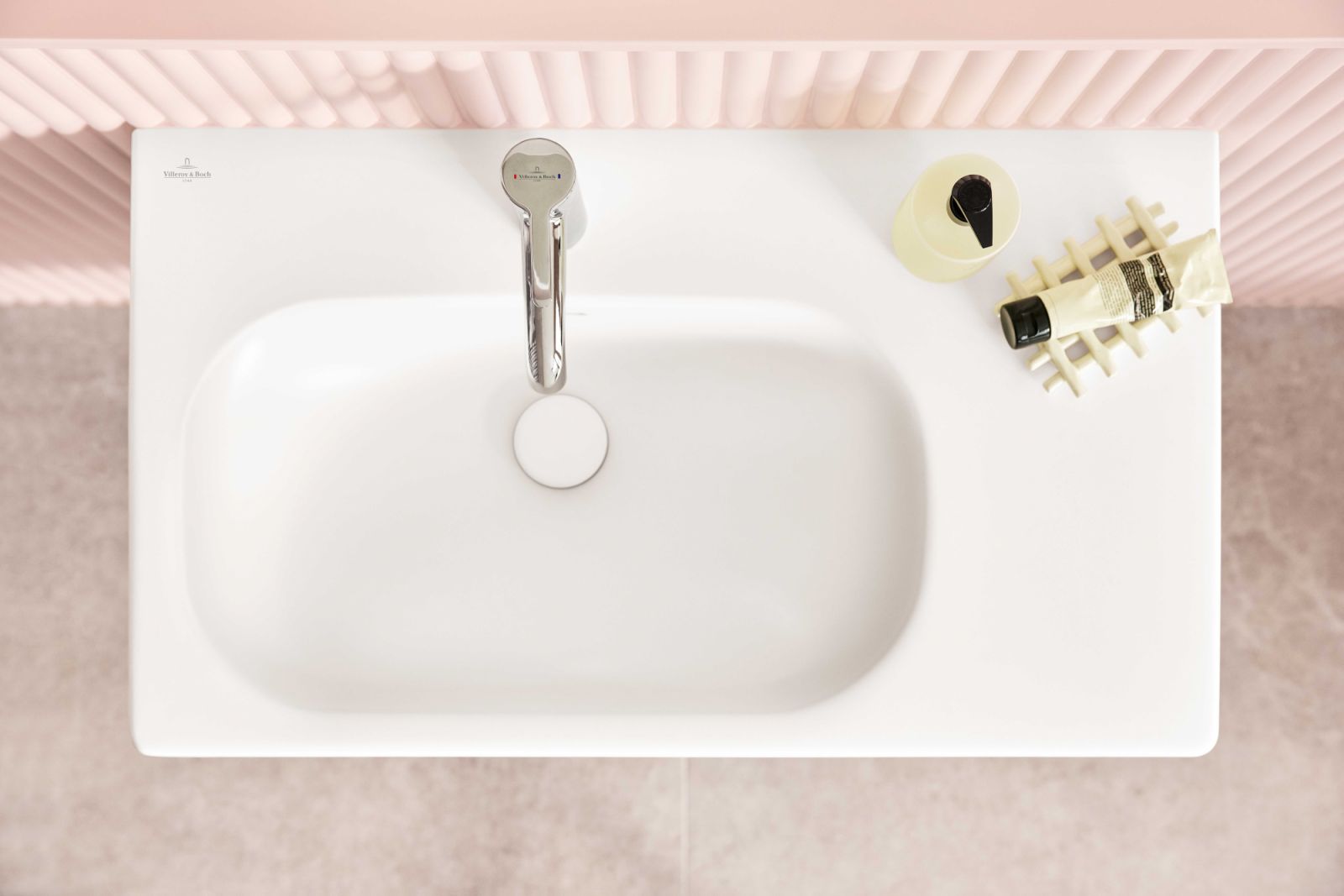 The unique asymmetric shape provides additional storage surface for daily essentials