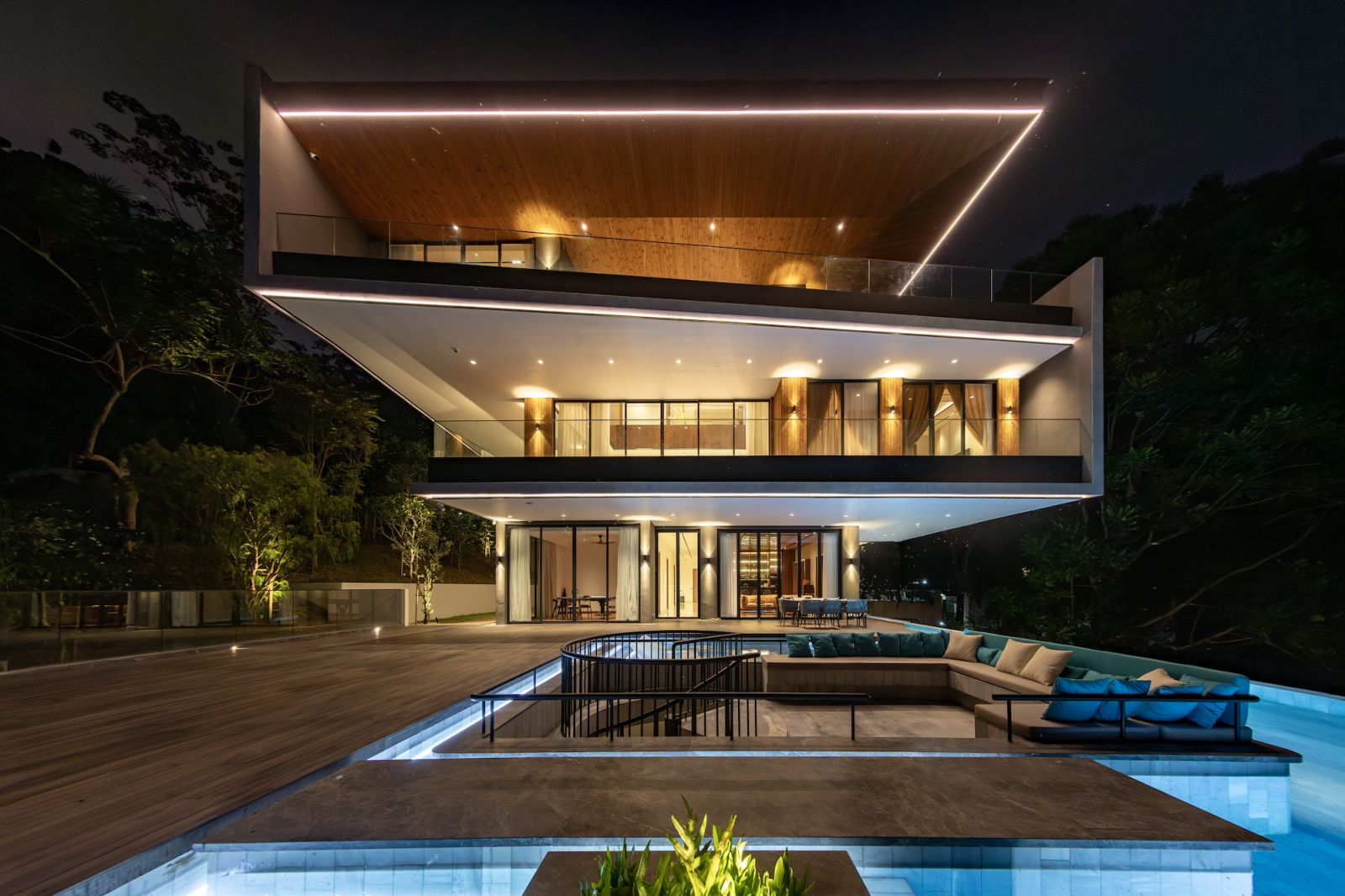 Max House at night has a futuristic feel with strategically places lights