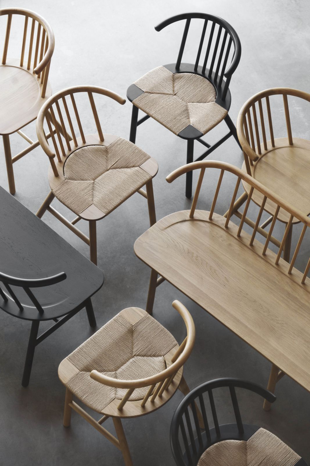 The Vior seating collection from NJRD embodies the classic colour palette of Scandinavian furniture, with a playful twist in the form of its woven seats