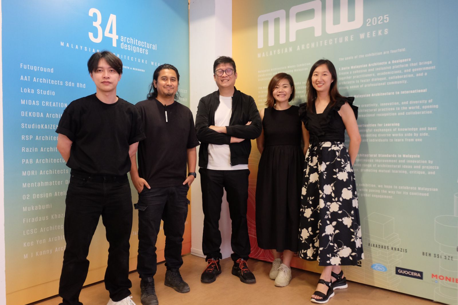 The curators of Malaysian Architecture Week Suara exhibition from left to right: Choong Wei Li, Director, Futurground Design Sdn Bhd; Ar. Firadaus Khazis, Principal, Firadaus Khazis Architect; Ar. Beh Ssi Cze, partner, LCSC Architects; Ar. Yong Leng Chee, partner, LCSC Architects; Ar. Cheryl Quan, Principal, Cheryl Quan Architect