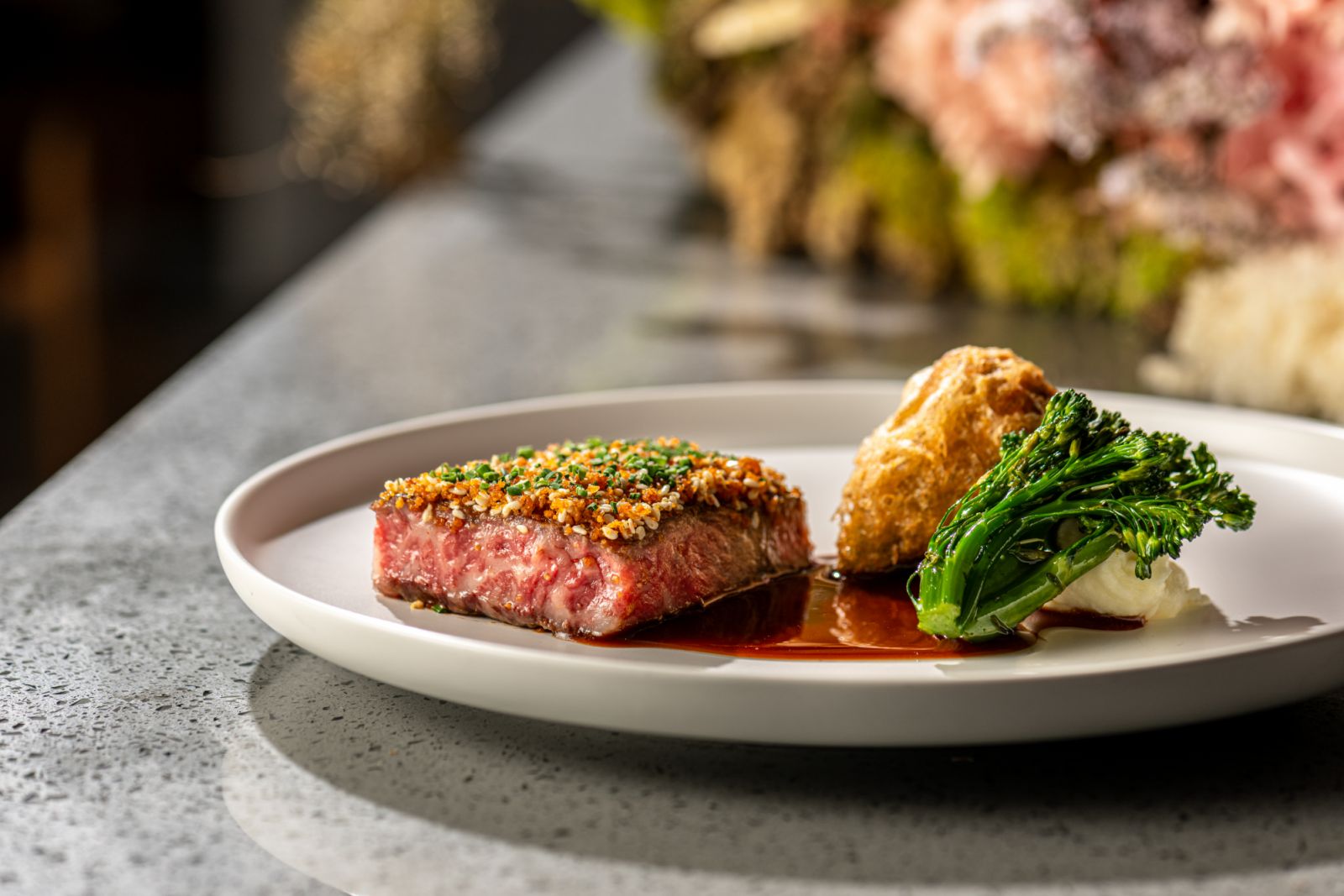 The mouth-watering charcoal grilled Wagyu striploin