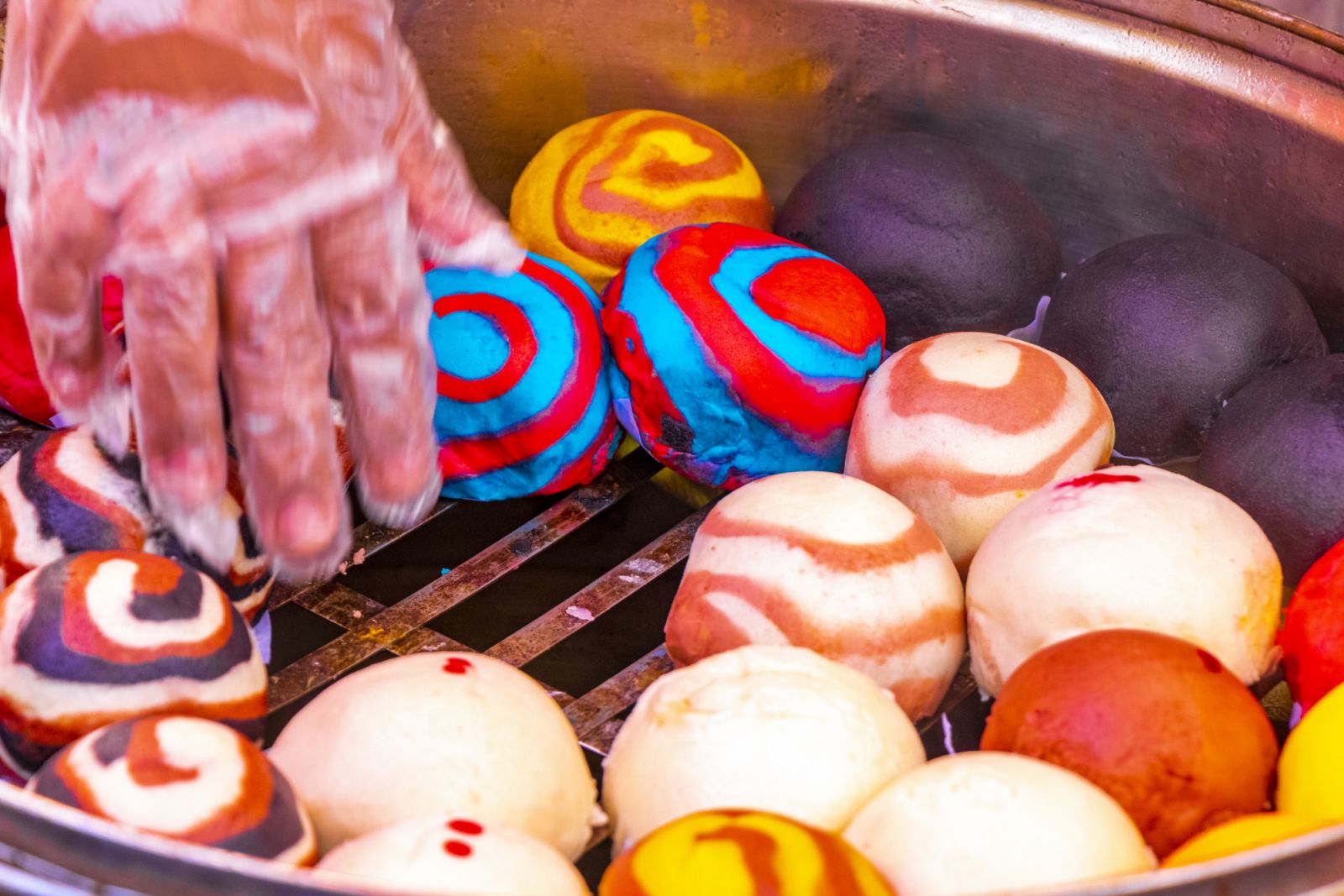 Dim Sun Dimsun colorful chinese dumplings in china town street food pot in Mexico City Mexico.