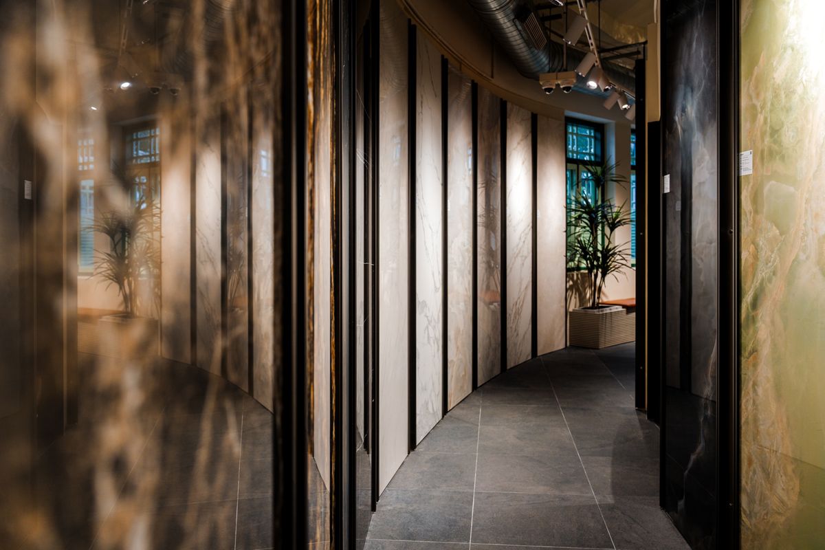 Hafary House’s stone slabs line the curved wall of the historic corner shophouse it occupies