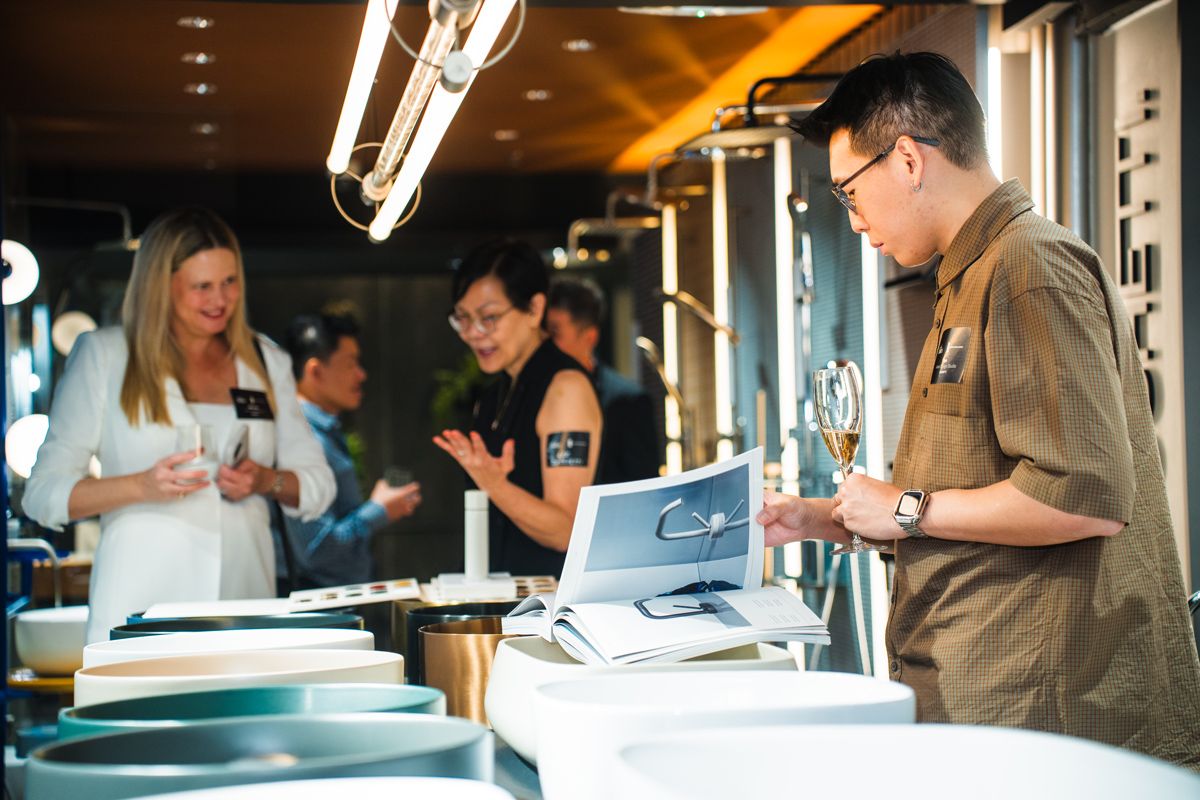 Guests exploring the Zuchetti showcase at the Hafary House