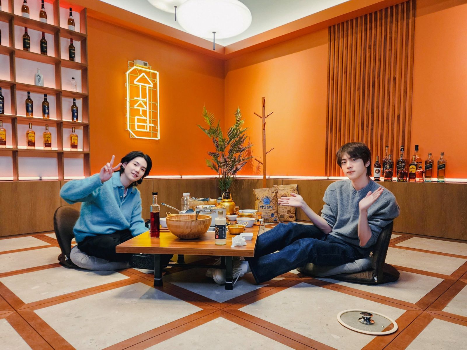 BTS Suga with his bandmate Jin on set at an episode of "Suchwita" (Photo: X / BTS)