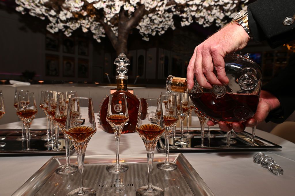 LAS VEGAS, NEVADA - MAY 14: Louis XIII Cognac is poured during the Haute Living celebration of Shania Twain and Jonathan Schultz with Louis XIII and Telmont Champagne at Villa Azur Las Vegas on May 14, 2024 in Las Vegas, Nevada. (Photo by Bryan Steffy/Getty Images for Haute Living)