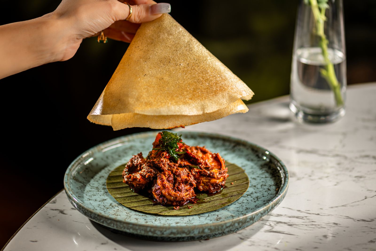 The signature Mangalorean Prawn Ghee Roast & Ghee Dosa (Photo: Frangipaani)
