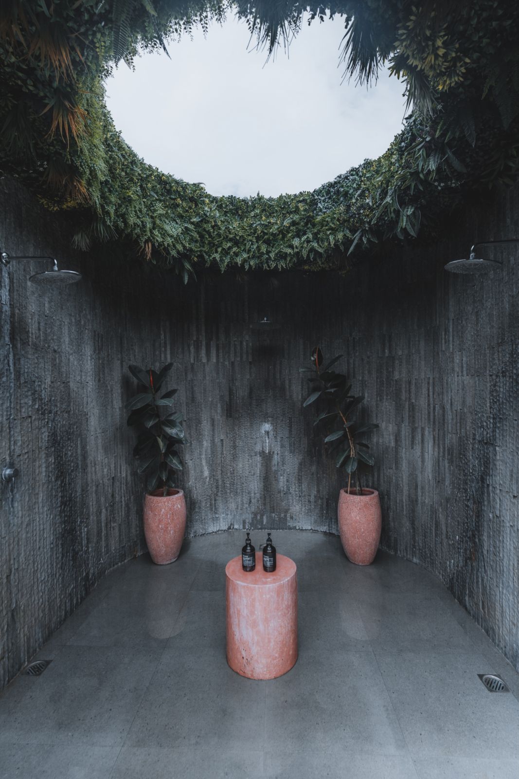 Lush foliage and textured stone offers a moment of calm post-workout