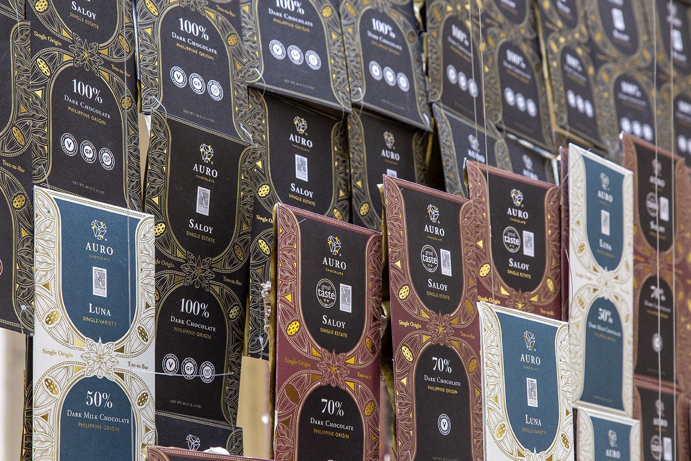 A closer look at WTA's chocolate wrapper installation at the Festival des Architectures Vives 2025 in Montpellier, France