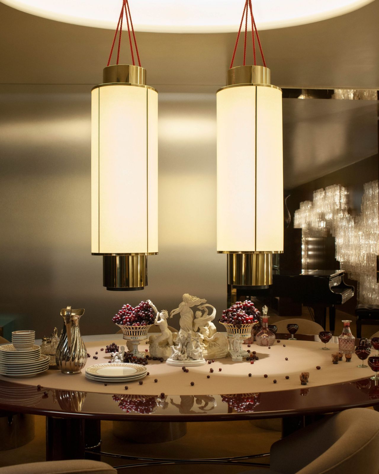 The dining room scene at Loro Piana and Dimorestudio’s showcase during Milan Design Week was a study in expressive layering