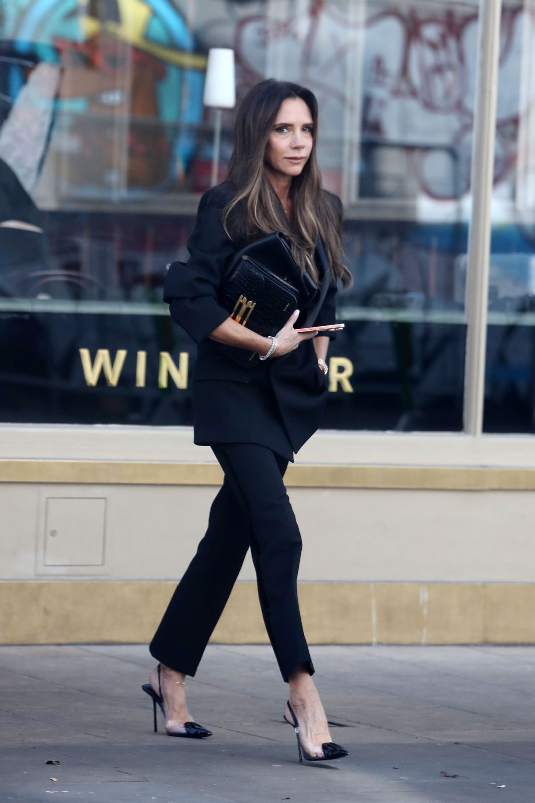 LONDON, UNITED KINGDOM - SEPTEMBER 22: Victoria Beckham seen arriving at a wine bar on September 22, 2023 in London, United Kingdom. (Photo by MEGA/GC Images)