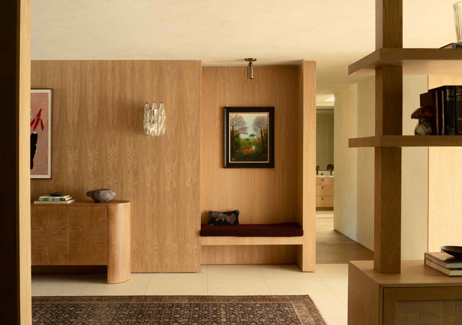 A built-in seating nook in the entryway