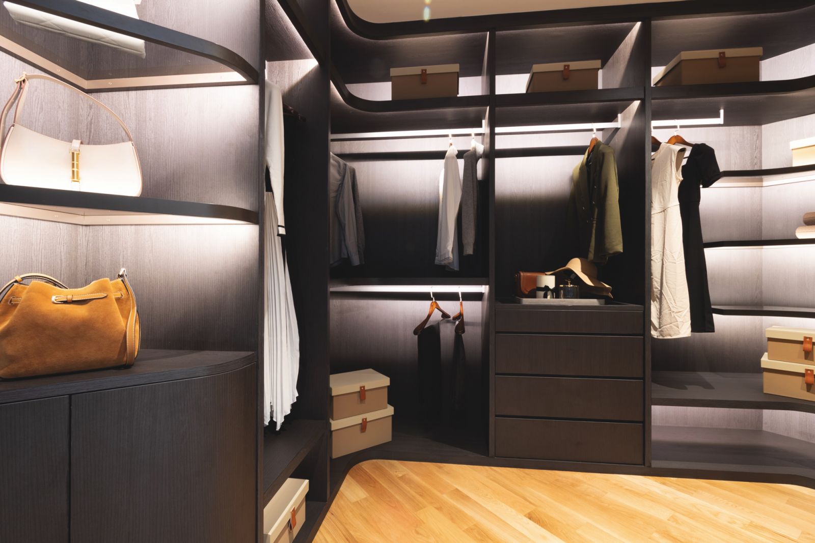 The home’s stylish walk-in wardrobe