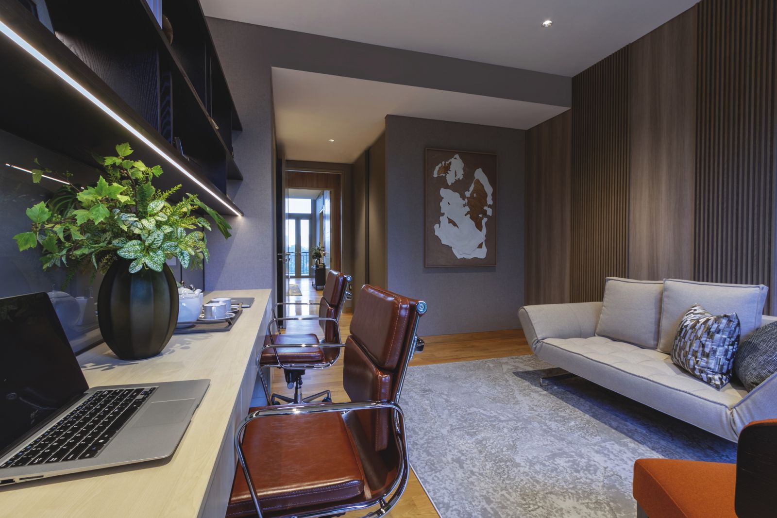 This placid study is the perfect workspace away from the bustle of gatherings in the common areas