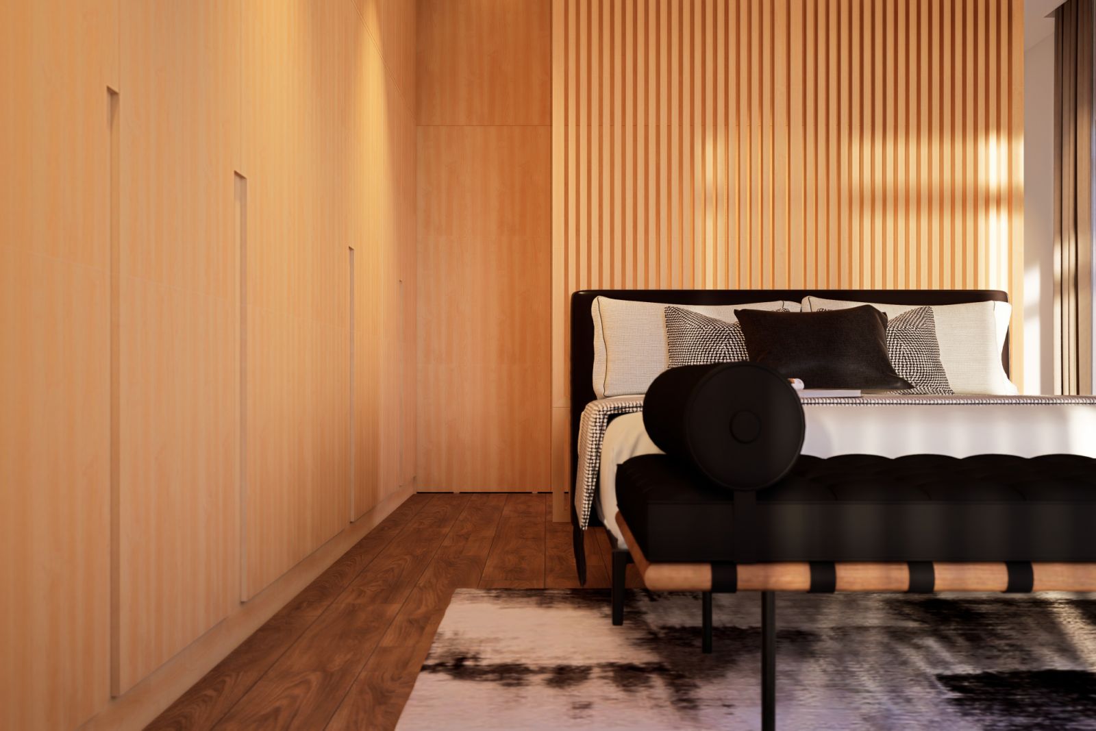 Light wood tones provide warm minimalism characteristic of Japanese interiors