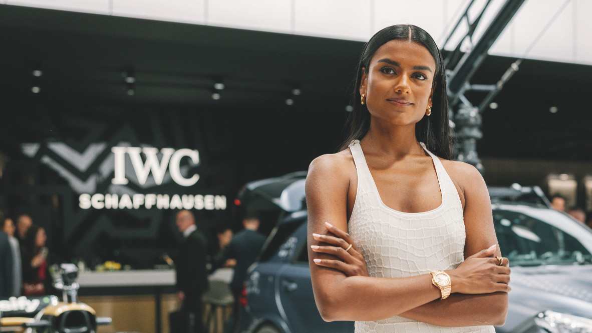 Simone Ashley at the IWC Schaffhausen booth at Watches and Wonders Geneva in April this year (Photo: courtesy of Remy Steiner/Getty Images)
