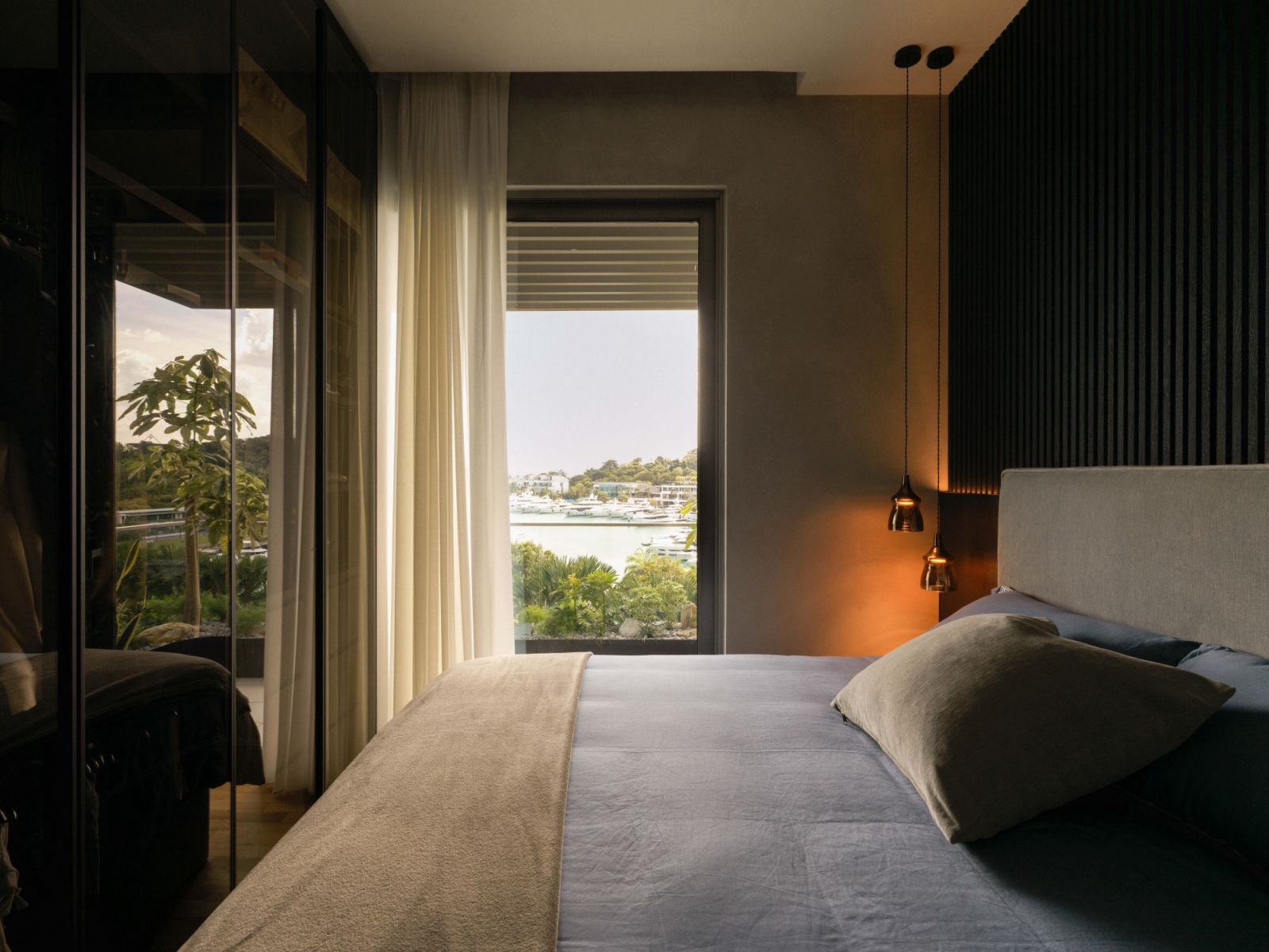 Gold and warm metal accents highlight various zones