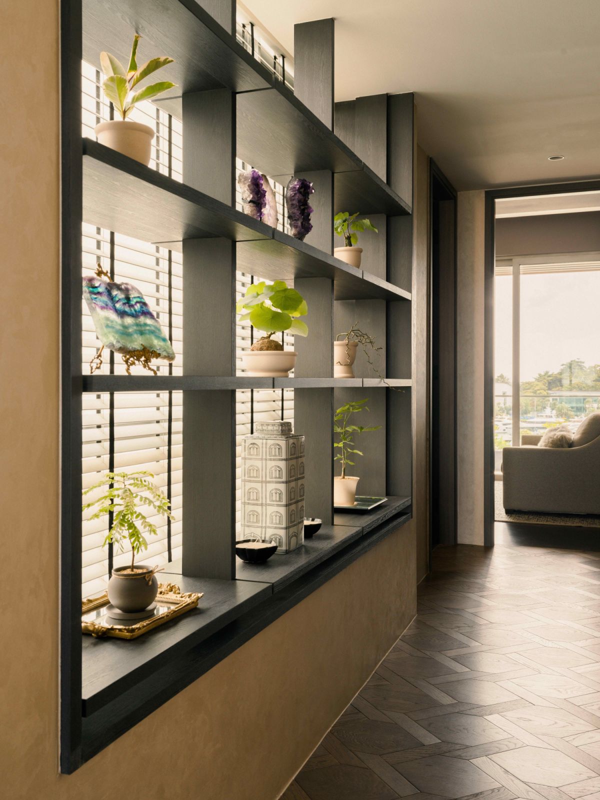 A significant part of this was replacing the marble flooring in the living, dining and corridor areas with oak timber