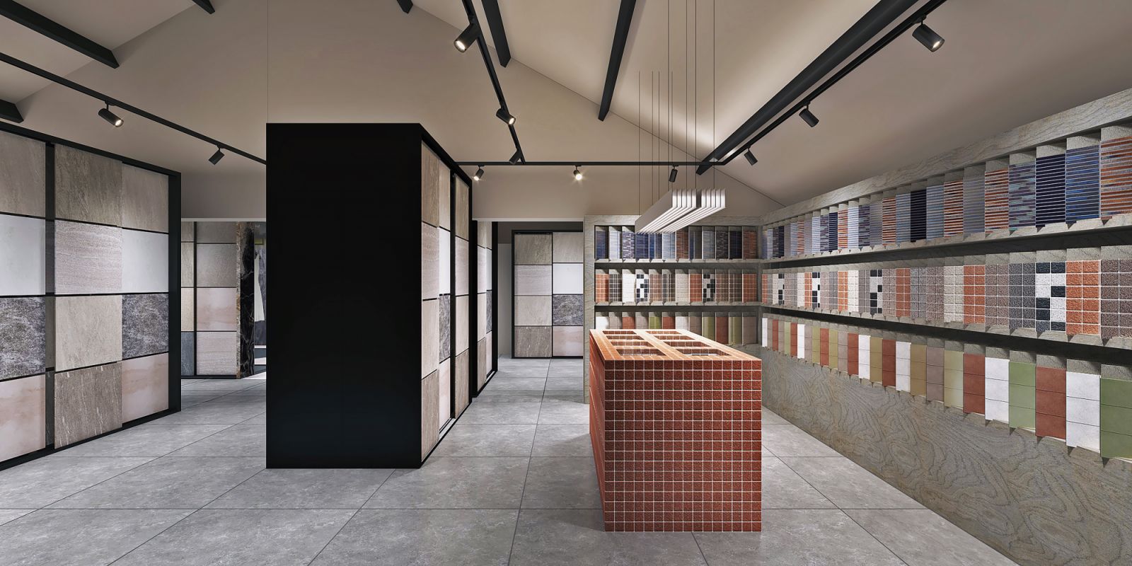 This section of the showroom is dedicated to mosaic tiles