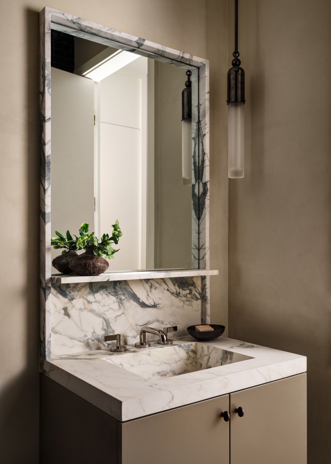 A bathroom in a restored warehouse in the West Village, Manhattan, New York