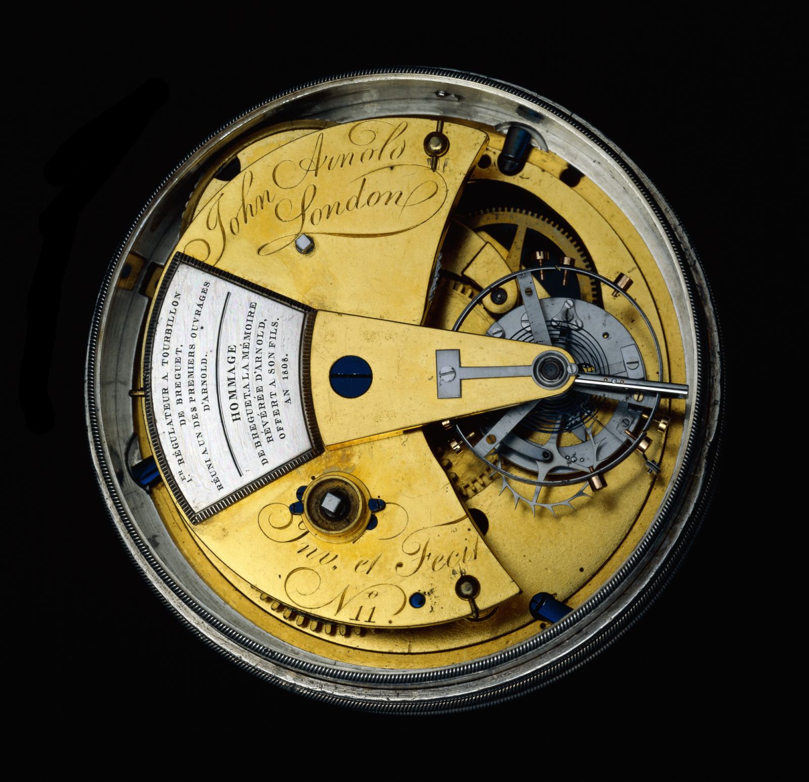 The architecture of calibre for the Constant Force Tourbillon 11 is based on the first tourbillon regulator by Abraham-Louis Breguet, which in turn was based on John Arnold’s marine chronometer no.11