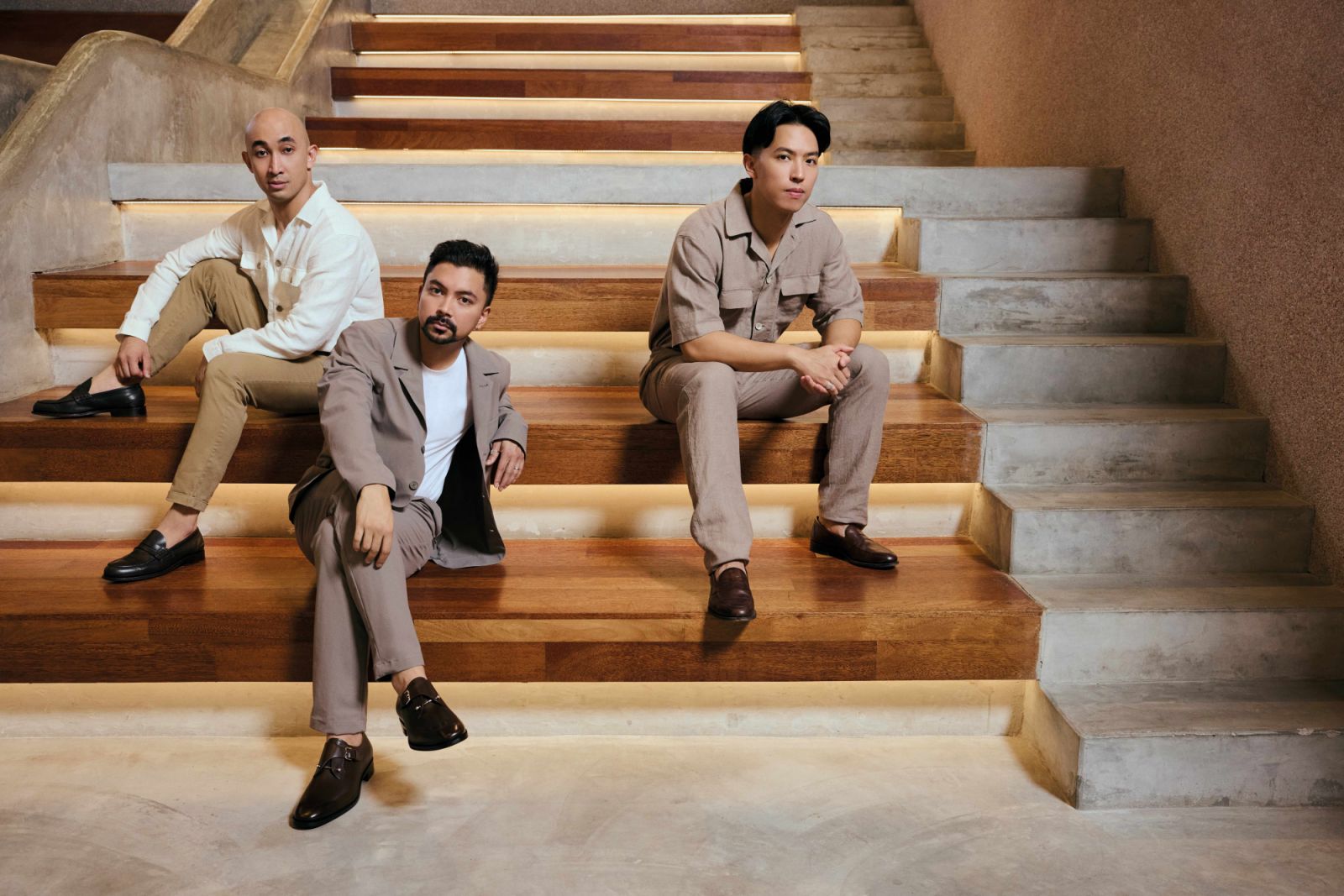 From left: Dinesh Ratnam in Boggi Milano shirt; Iqbal Ameer wears Boggi Milano blazer and trousers, Christian Louboutin shoes; Zac Liew in Boggi Milano shirt and trousers