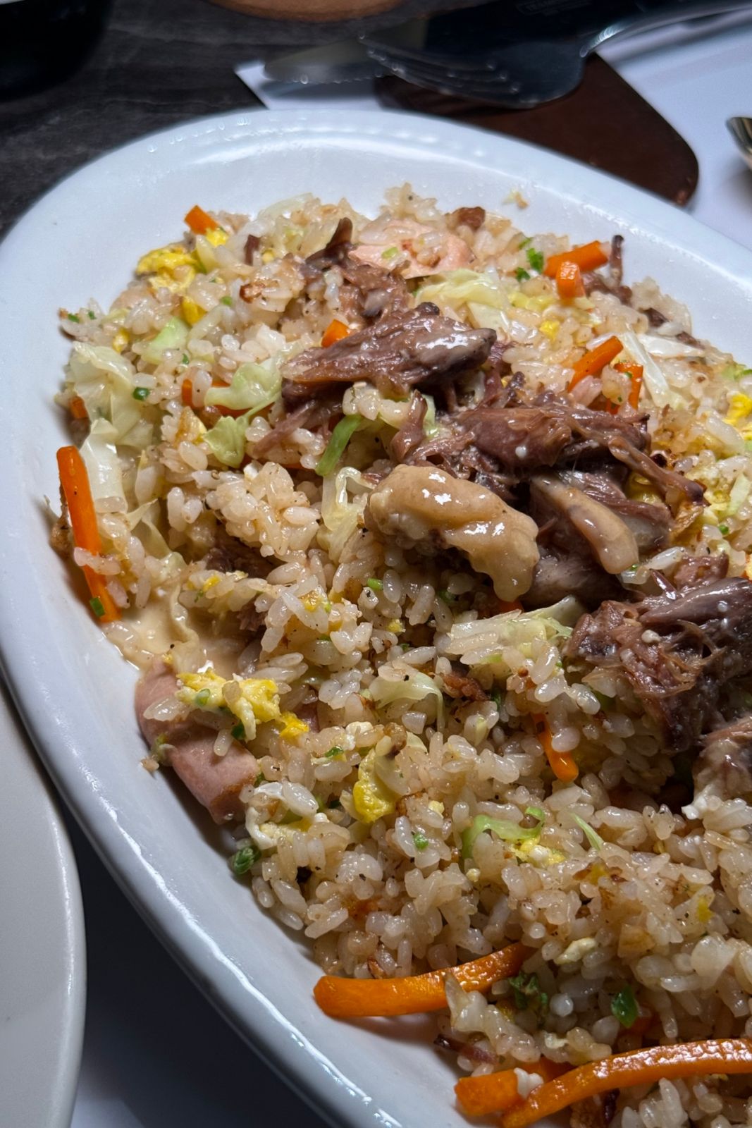 B Boi's garlic chahan with egg, tuna, oxtail and oxtail gravy
