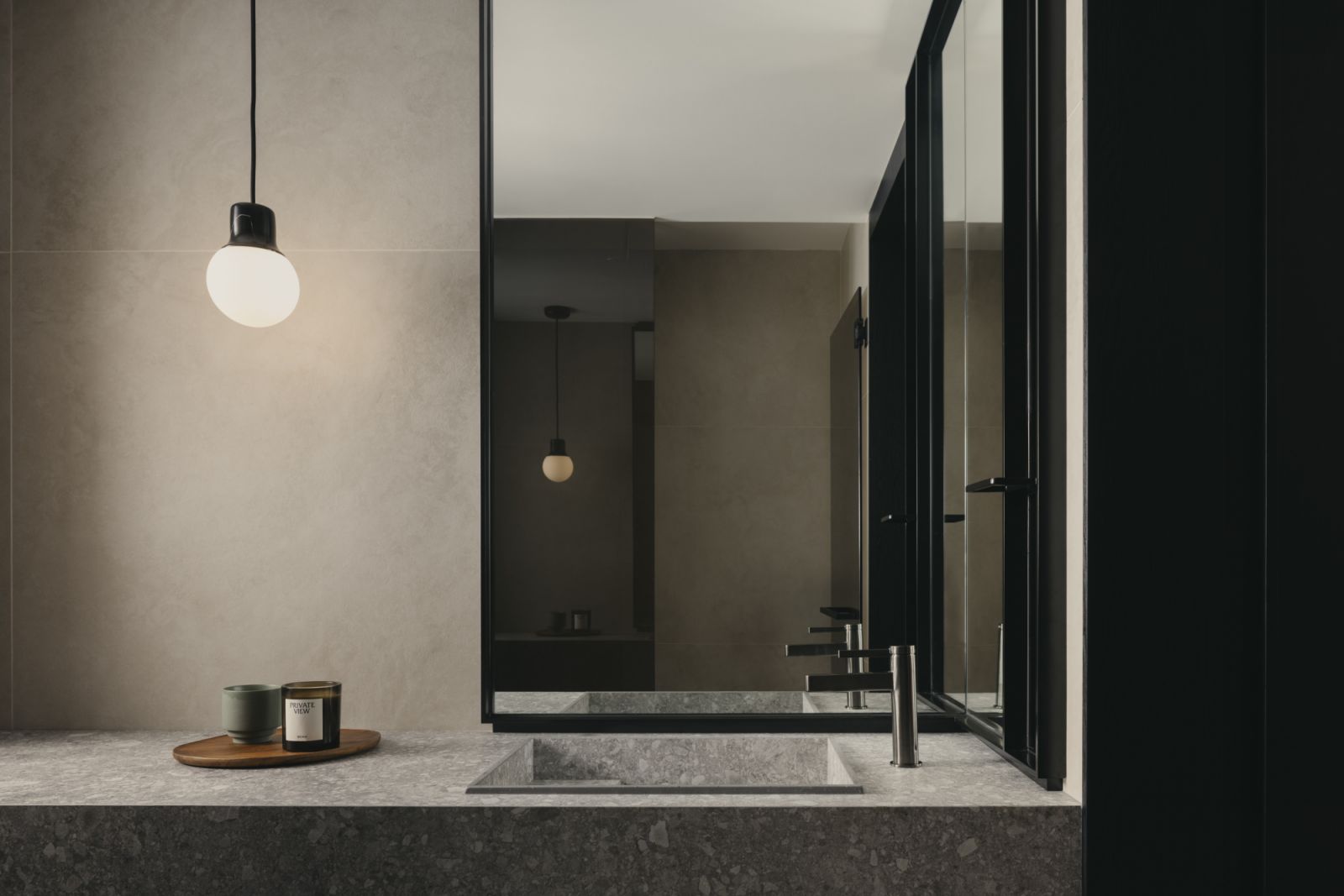 The home’s elevated makeover also extends to seemingly utilitarian areas such as the common bathroom