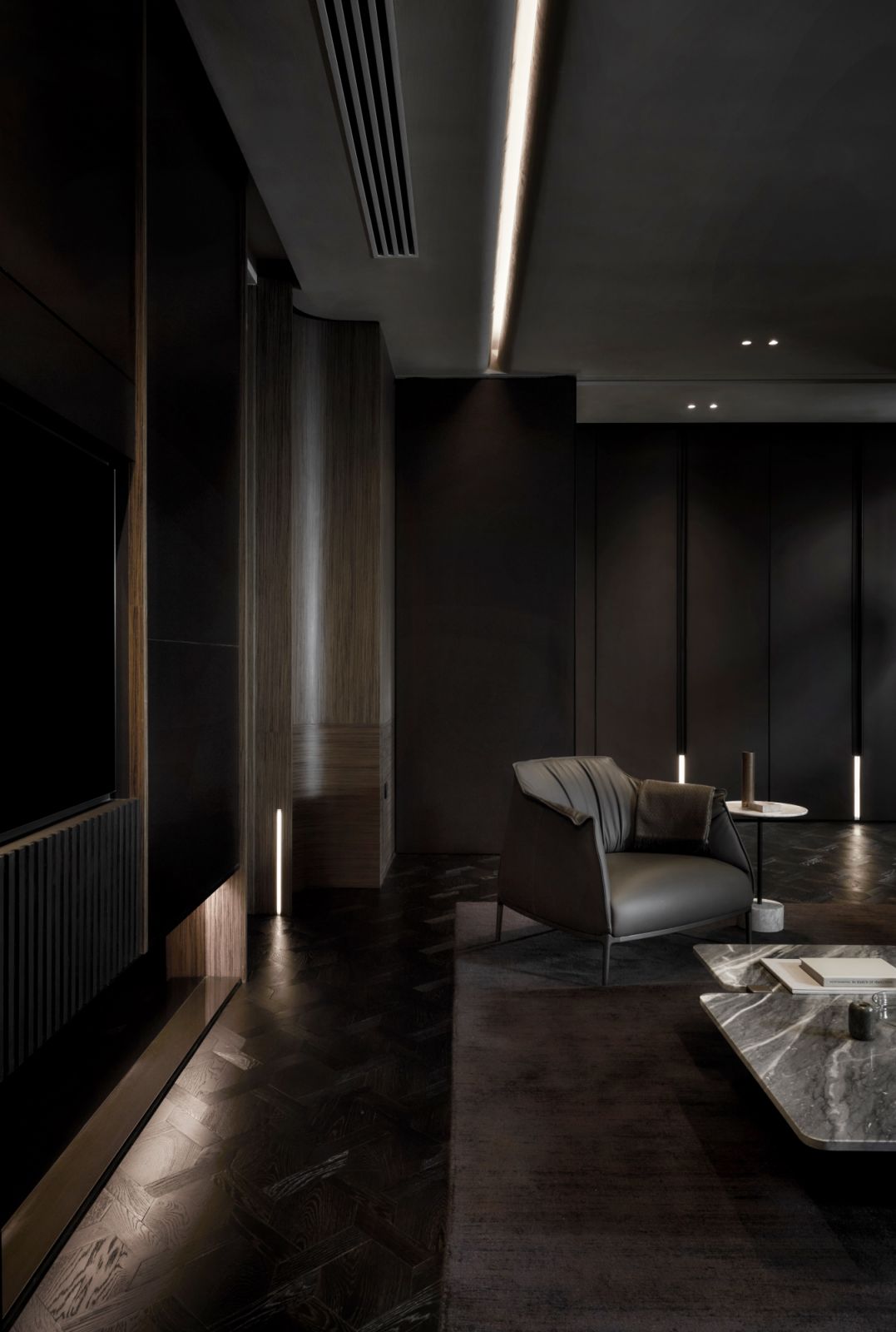 The sheen of leather and gloss of the marble speak of the quality of the interior