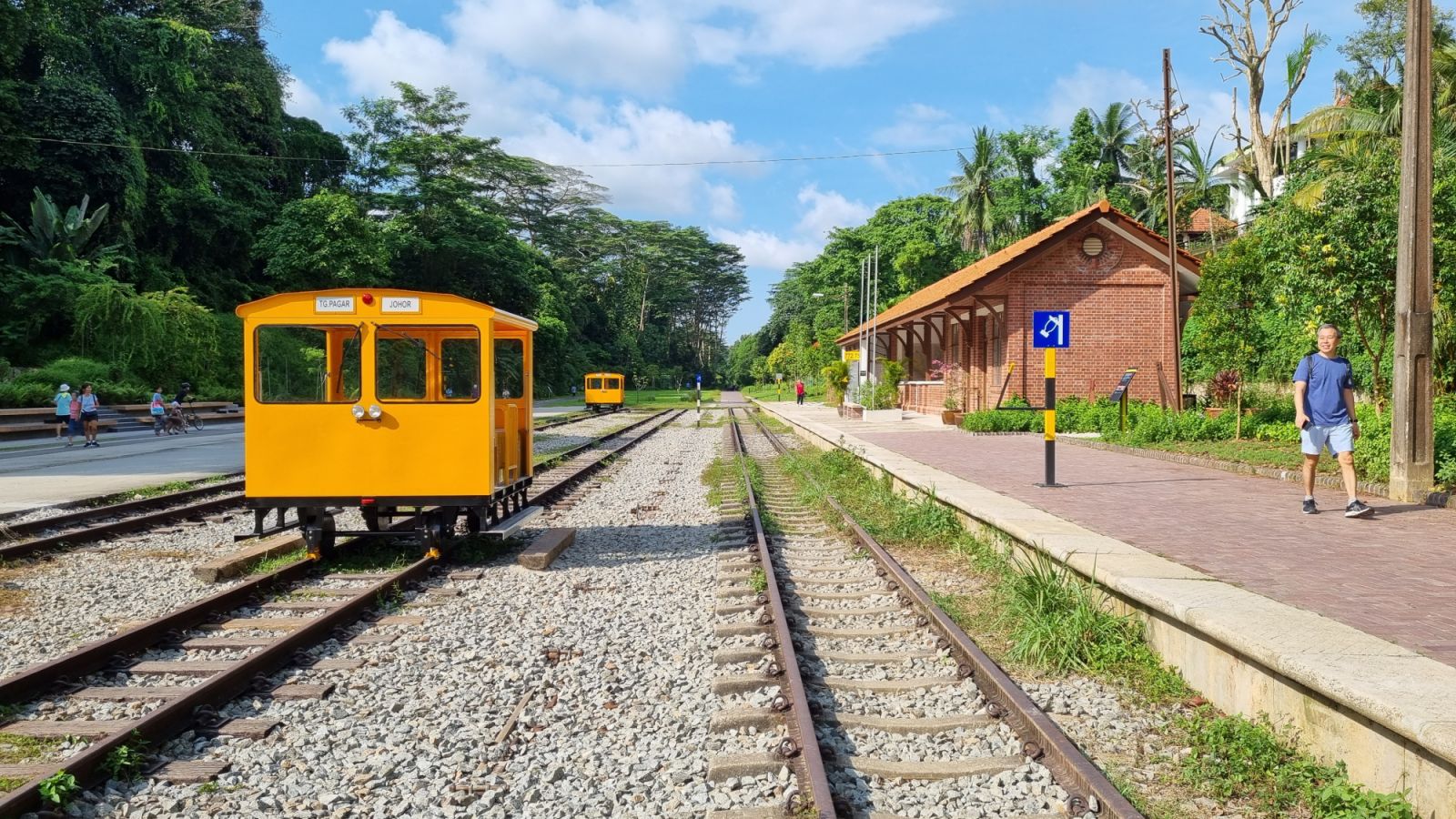 Replicas of railway station wagons, brightly painted