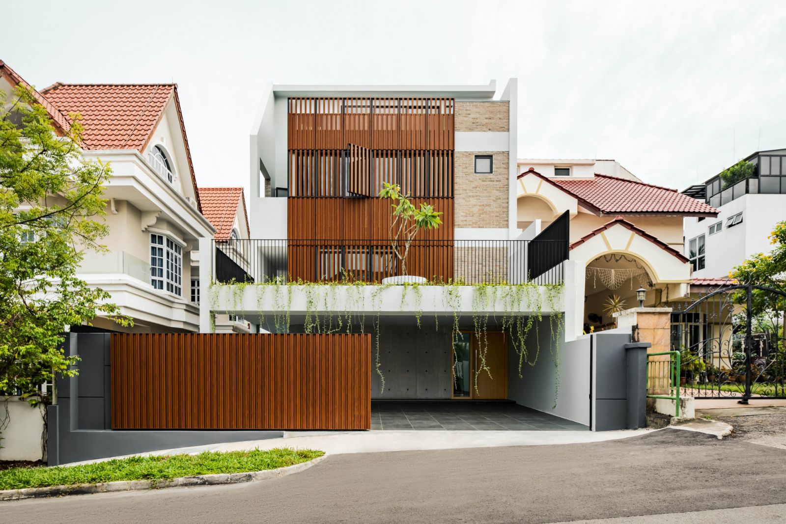 The home cuts a striking figure in the Siglap neighbourhood with its elevated front yard