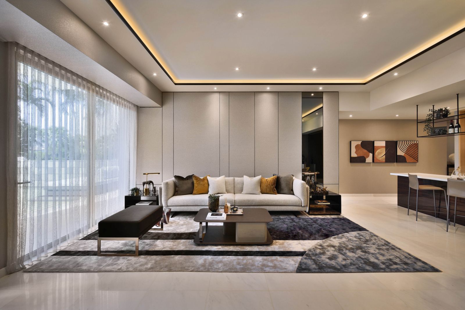 Floor-to-ceiling glass panes bring the outdoors in