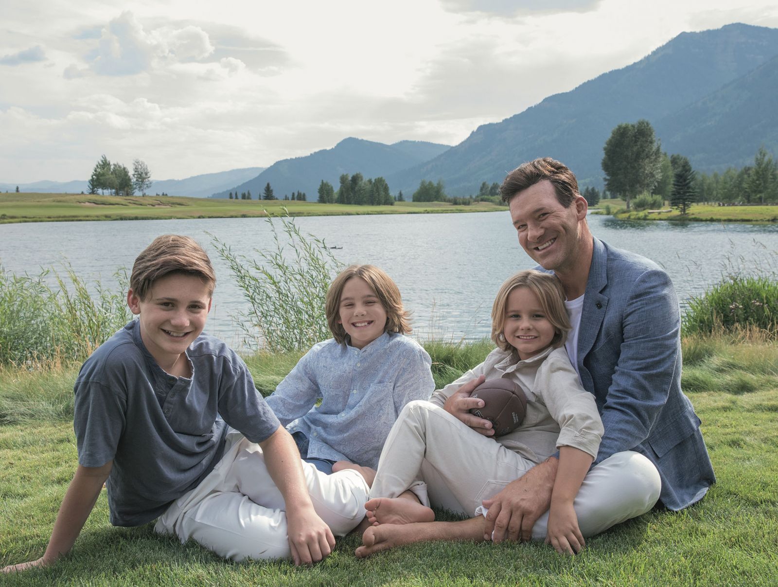 Tony Romo and his sons at home in Jackson Hole, Wyoming