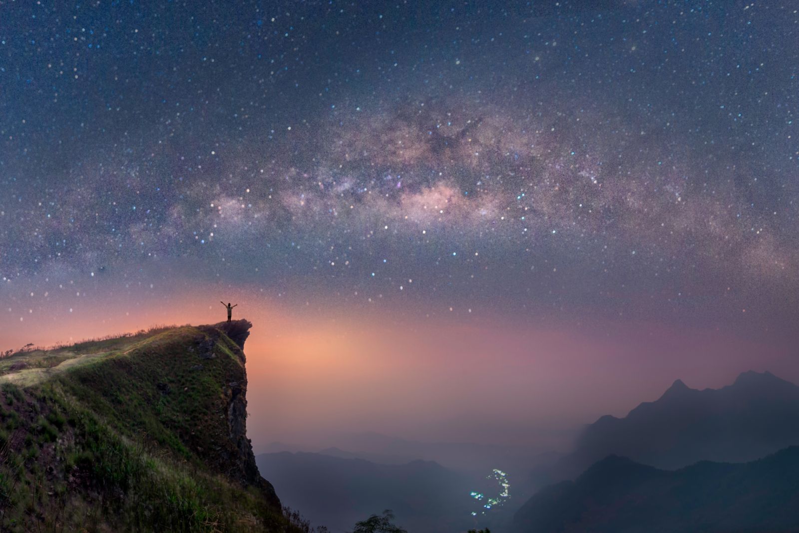 milky way over the mountains of Chiang Rai, Thailand, Phuchifha