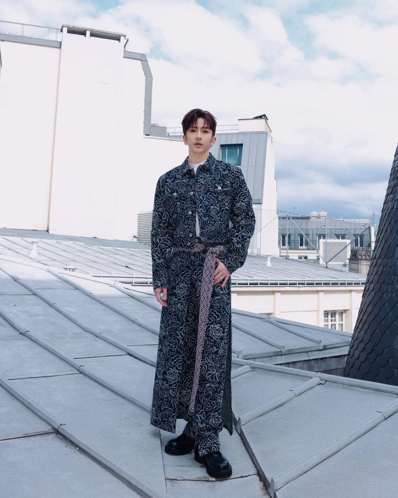 Anson Lo wearing Kenzo Star Tiger denim jacket