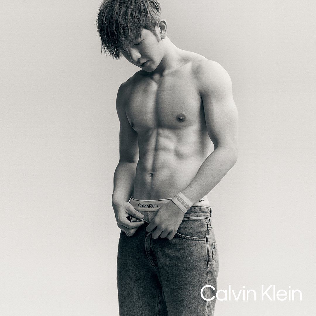 Anson Lo shirtless in Calvin Klein
