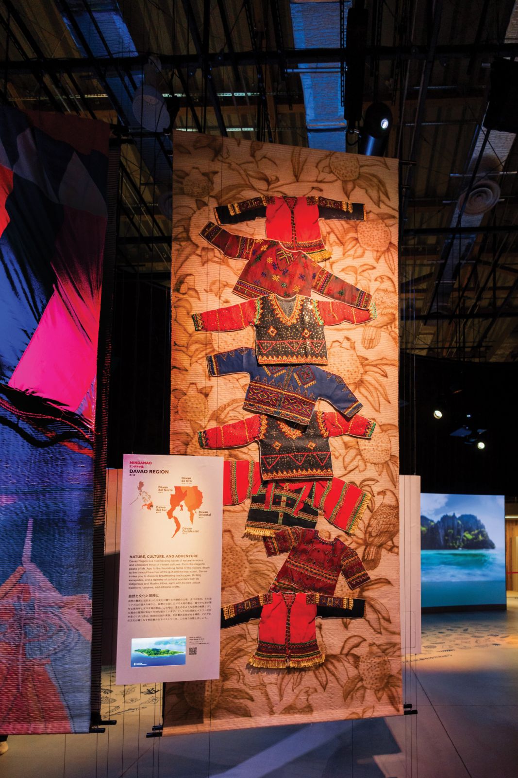 Each region of the Philippines is represented by a woven art piece inside the Pavilion