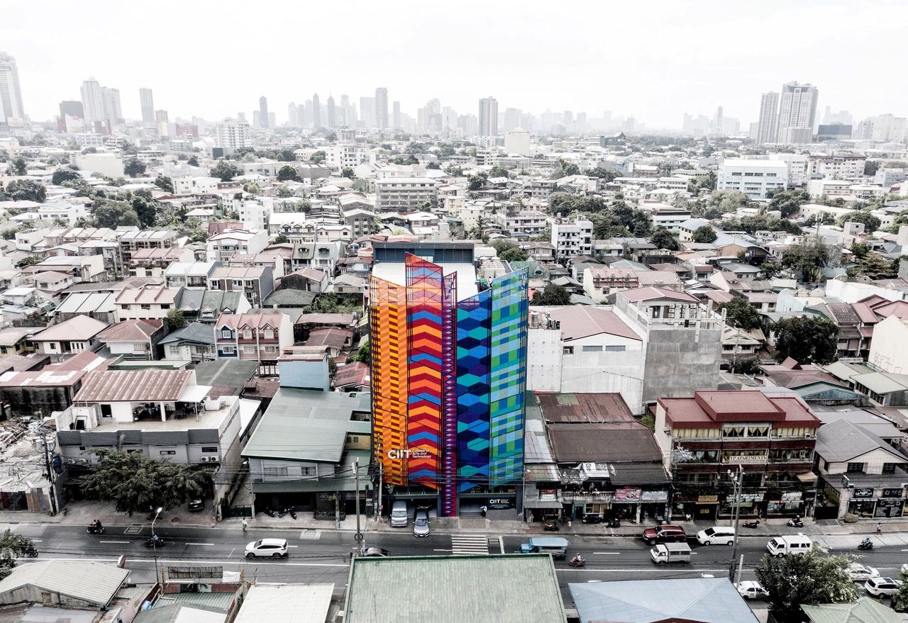 The façade of CIIT (College of Arts and Technology) in Quezon City juxtaposes three main ideas that express the school’s values: sustainability, technology, and Filipino identity