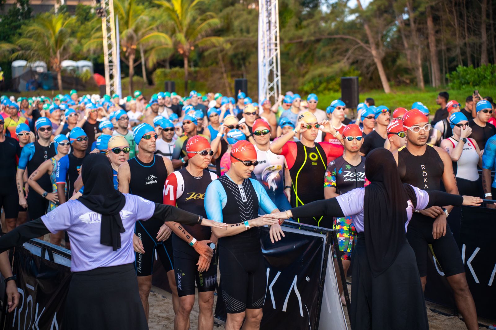 The athletes waiting for their start in the Iron Man, a globally renowned triathlon (Image: DRH Group Comms)