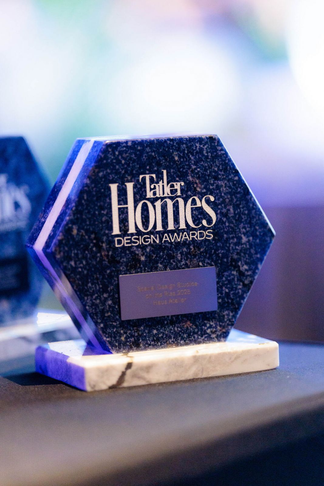 Crafted from off-cut natural stones, specially designed trophies by Hafary were awarded to this year's Spatial Design Studios on the Rise