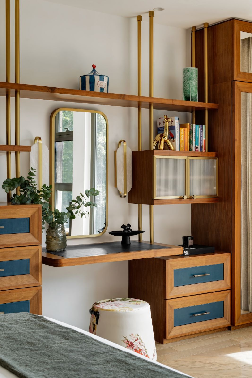 A bedside area in a Hong Kong multigenerational home designed by Liquid Interiors