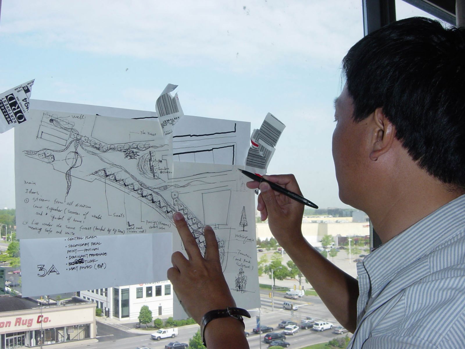 Yu sketching a concept for Boston’s Chinatown Park