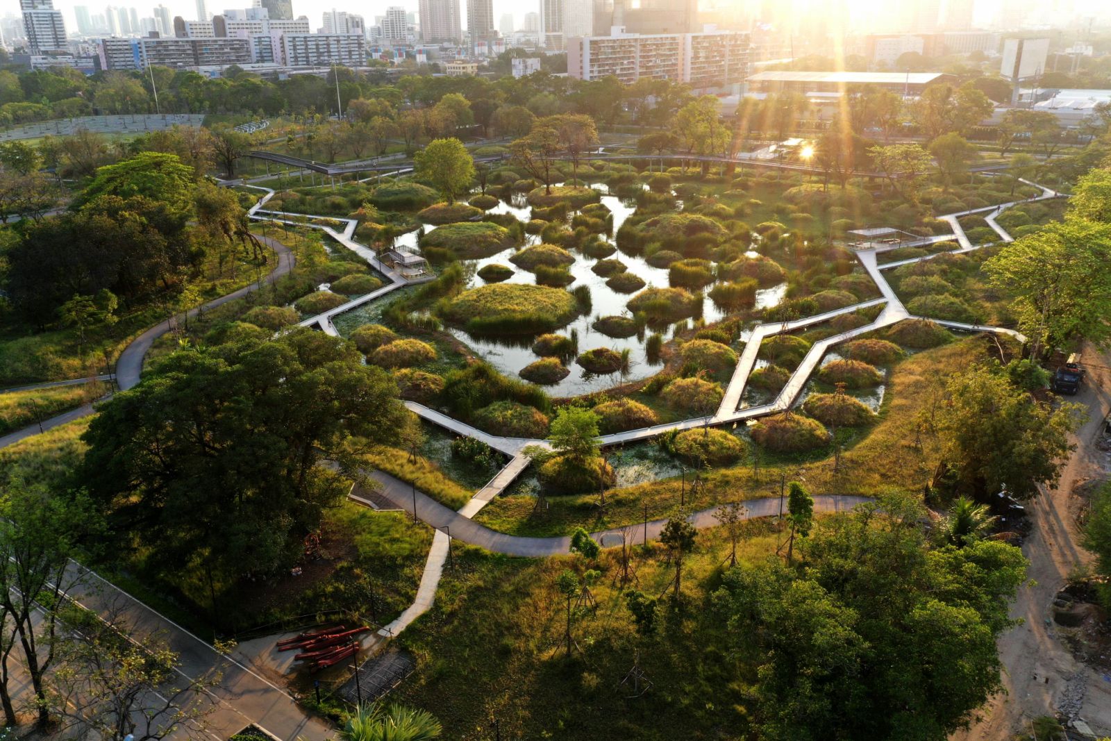 An aerial view of Benjakitti Forest Park in Bangkok