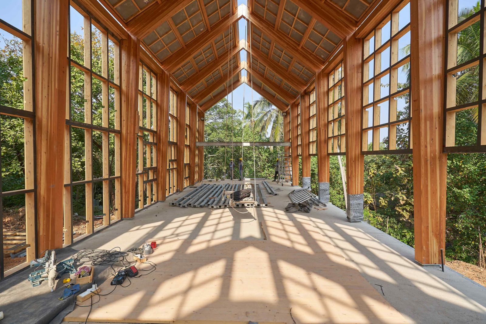 The glulam frames are a sustainable alternative with comparable strength to conventional steel frames (Photo: Ranjan Sharma)