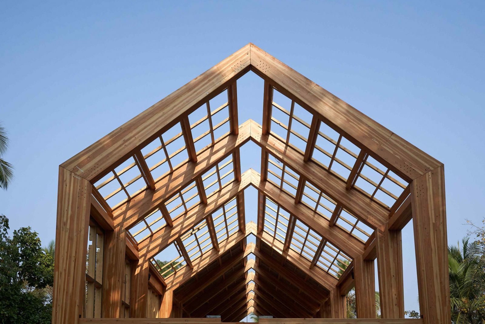 The entire mass timber structural system was prefabricated in New Delhi and assembled on-site in Goa (Photo: Ranjan Sharma)