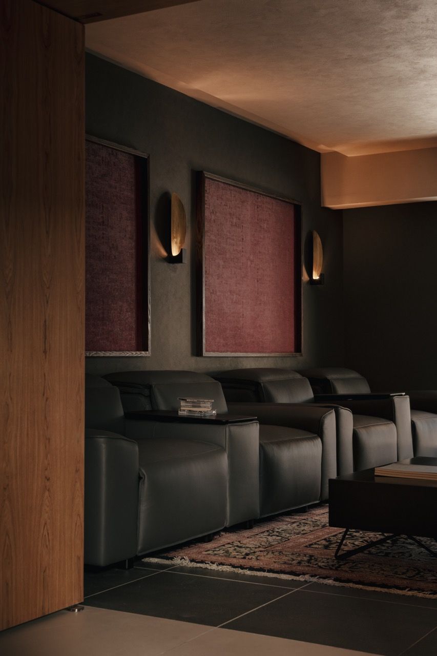 Theatre room detail showing the Persian rugs that Lim particularly loves - 100% handmade in New Zealand wool, incredibly durable, and pieces the family can treasure for generations